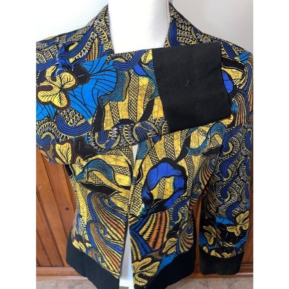 Womens‎ Harve Benard Open Front Tapestry Blue Black Yellow Blazer Size 8 - Picture 4 of 7